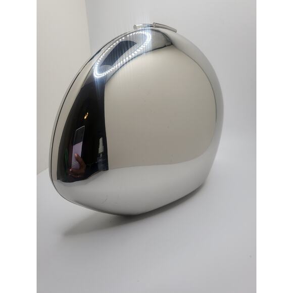 ZARA NWT Oval Clutch Solid Silver Metallic Crossbody Chain Black Fabric Lining - Picture 5 of 6